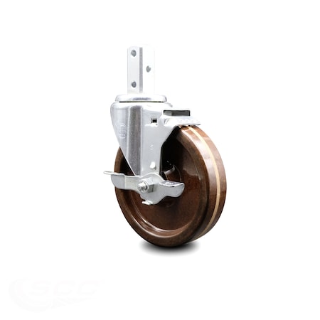 Service Caster 5 Inch High Temp Phenolic Wheel Swivel 7/8 Inch Square Stem Caster with Brake SCC-SQ20S514-PHSHT-TLB-78